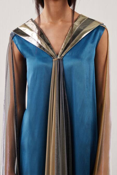 Akhl_Multi Color Matte Satin (60% Viscose 40% Fall Panelled Gradient Kaftan Dress _Online_at_Aza_Fashions