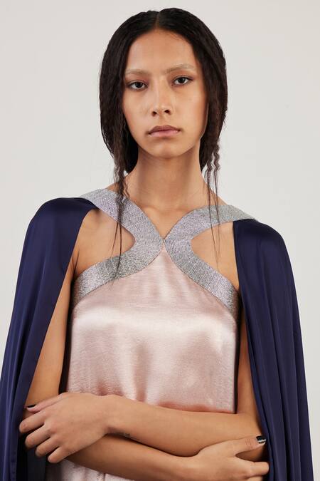 Buy_Akhl_Multi Color Textured Satin (90% Polyester 10% Elastane) + Silk Kaftan Dress _Online_at_Aza_Fashions