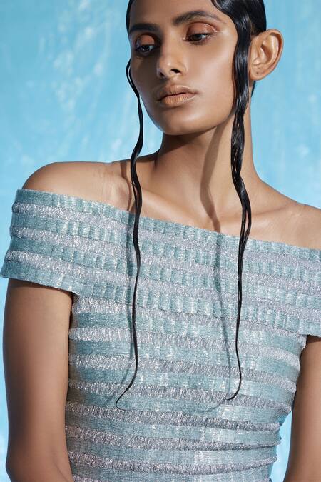 Buy_Akhl_Multi Color Body  Lurex (60% Metallic Fibre 40% Polyester) + Off Gradient Gown_Online_at_Aza_Fashions