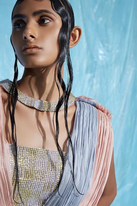 Buy_Akhl_Multi Color Body Chiffon Gathered Gown _Online_at_Aza_Fashions