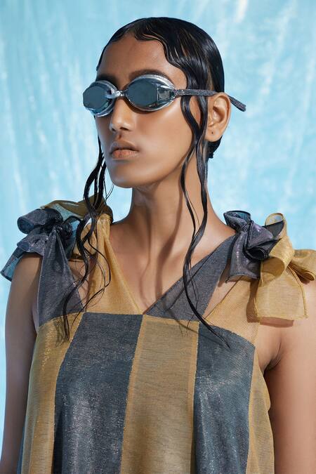 Buy_Akhl_Multi Color Body  Lurex Tulle (57% Metallic Fibre 43% Polyester), Block Gown _Online_at_Aza_Fashions