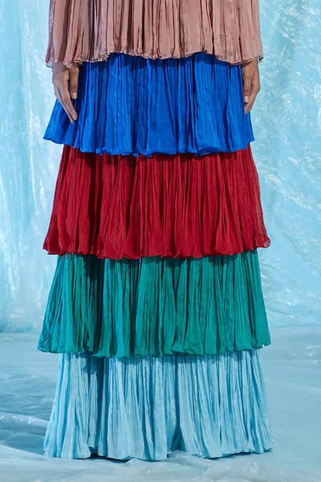 Akhl_Multi Color Chiffon (100% ), Lining  Satin (66% 34% Tiered Skirt_Online_at_Aza_Fashions