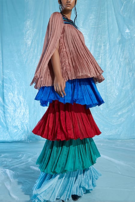 Buy_Akhl_Multi Color Chiffon (100% ), Lining  Satin (66% 34% Tiered Skirt_Online_at_Aza_Fashions