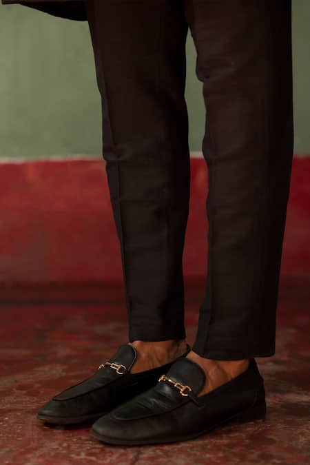 Shop_Artless_Black Handloom Cotton, Silk The Night Sky Band Collar Kurta Set_Online_at_Aza_Fashions