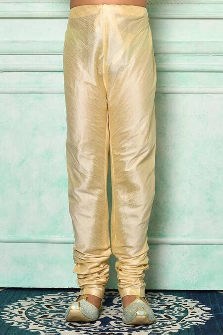 Petite Pomme_Yellow Silk, Polyester, Denim Embroidery Scatter Paisley Kurta Set _Online_at_Aza_Fashions