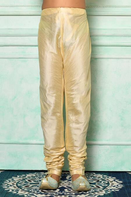 Petite Pomme_Orange Denim Embroidery Kurta And Churidar Set _Online_at_Aza_Fashions