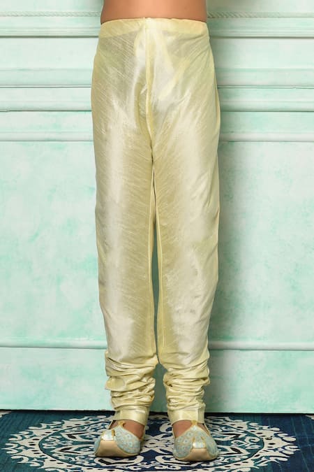 Petite Pomme_Blue Jacquard, Silk Embroidery Overlap Sherwani And Churidar Set _Online_at_Aza_Fashions