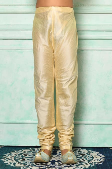 Petite Pomme_Green Silk, Denim Embroidery Straight Kurta Set _Online_at_Aza_Fashions