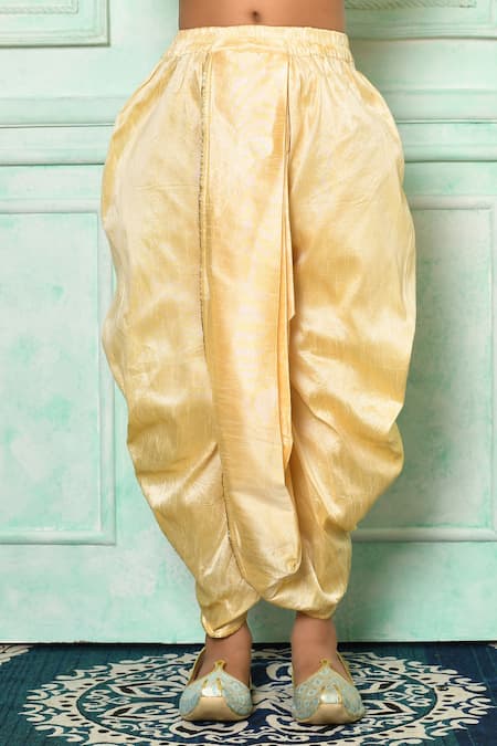 Petite Pomme_Brown Silk Pearls, Embroidery Buttoned Kurta With Dhoti Pant _Online_at_Aza_Fashions