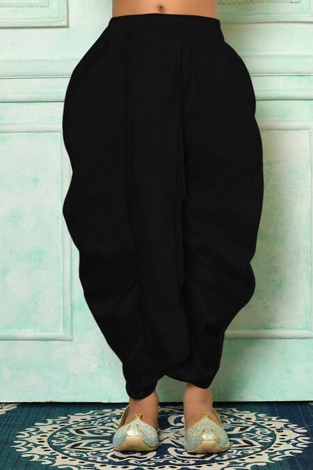 Petite Pomme_Blue Silk, Cotton Kurta And Black Pleated Dhoti Pant Set _Online_at_Aza_Fashions