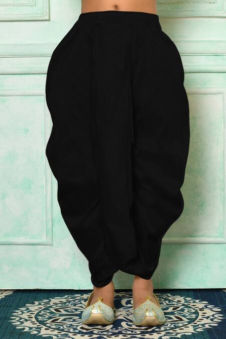 Petite Pomme_Blue Silk, Polyester, Cotton Plain Kurta And Black Dhoti Pant Set _Online_at_Aza_Fashions