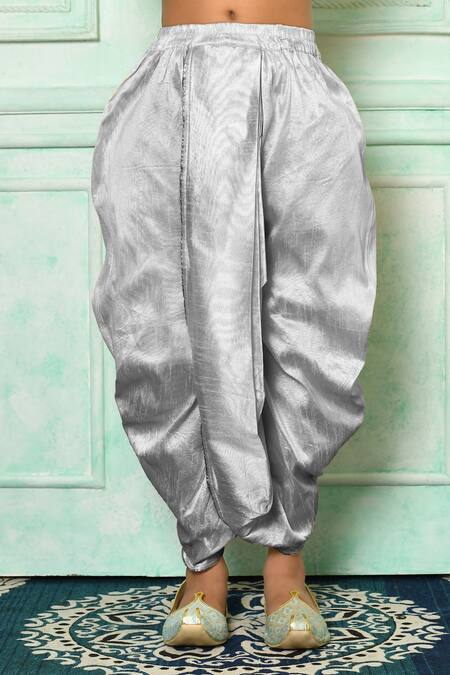 Petite Pomme Grey Silk Embroidery Woven Kurta With Dhoti Pant Online at Aza Fashions Petite Pomme_Grey Silk Embroidery Woven Kurta With Dhoti Pant _Online_at_Aza_Fashions