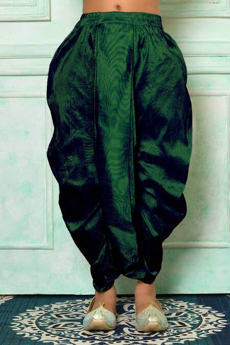 Petite Pomme_Green Polyester, Silk Paisley Pattern Kurta And Dhoti Pant Set _Online_at_Aza_Fashions