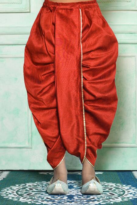 Petite Pomme_Blue Silk Kurta And Red Dhoti Pant Set _Online_at_Aza_Fashions