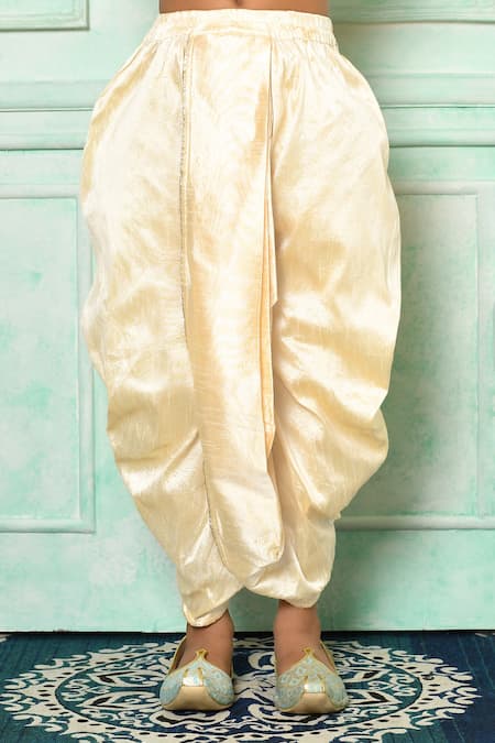 Petite Pomme_Red Silk Solid Kurta And Beige Dhoti Pant Set _Online_at_Aza_Fashions