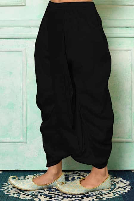 Buy_Petite Pomme_Blue Silk, Cotton Kurta And Black Pleated Dhoti Pant Set _Online_at_Aza_Fashions