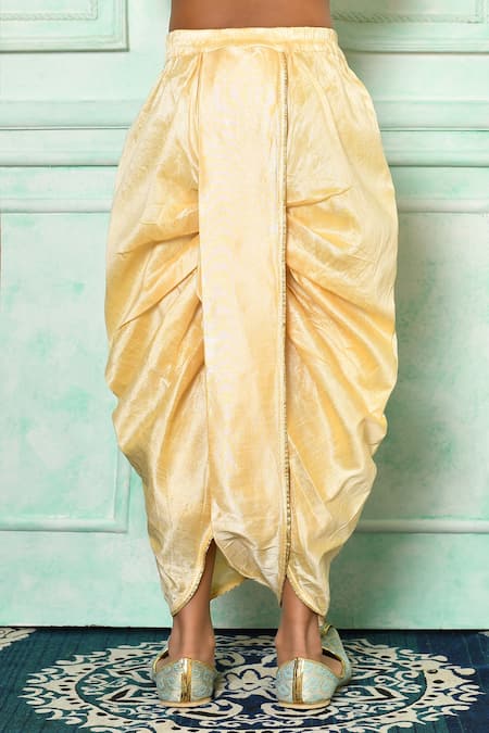 Shop_Petite Pomme_Yellow Silk Embroidery Straight Kurta And Dhoti Pant Set _Online_at_Aza_Fashions