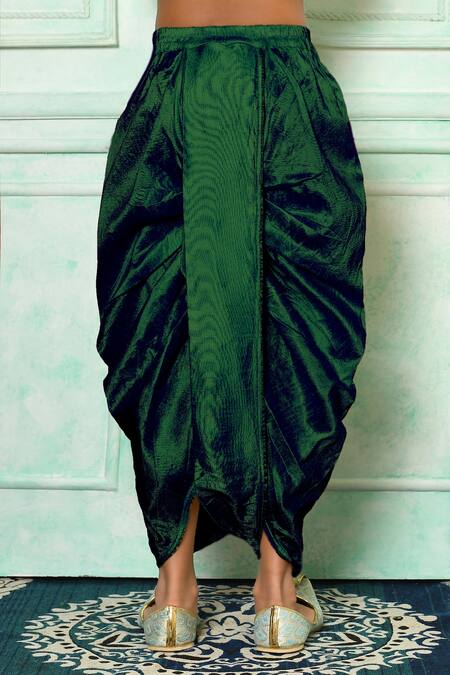 Shop_Petite Pomme_Green Polyester, Silk Paisley Pattern Kurta And Dhoti Pant Set _Online_at_Aza_Fashions