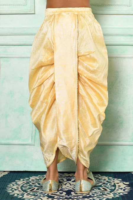 Shop_Petite Pomme_Beige Silk Stones Embroidered Paisley Kurta And Dhoti Pant Set _Online_at_Aza_Fashions