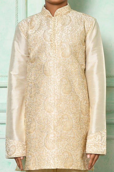 Buy_Petite Pomme_Cream Silk Embroidery Paisley Patterned Kurta _Online_at_Aza_Fashions