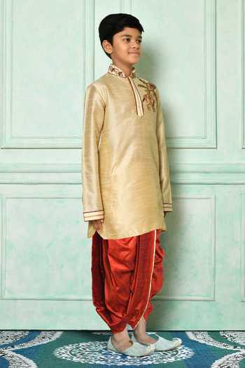Buy_Petite Pomme_Green Silk Embroidery Kurta And Red Dhoti Pant Set 