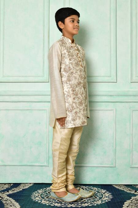 Petite Pomme_Cream Silk Stones Embroidered Floral Jaali Kurta _at_Aza_Fashions