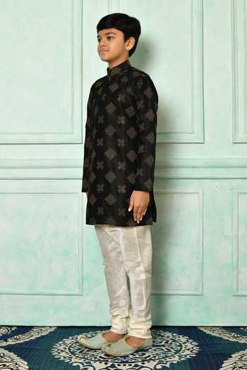 Shop_Petite Pomme_Black Silk Embroidery Kurta _Online_at_Aza_Fashions
