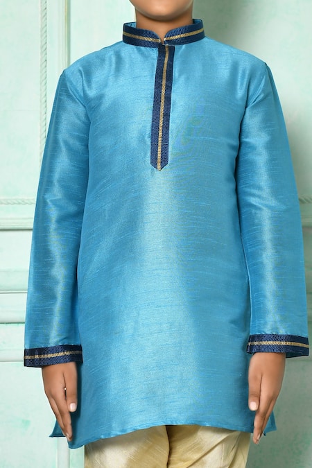 Buy_Petite Pomme_Blue Silk Embroidery Kurta _Online_at_Aza_Fashions