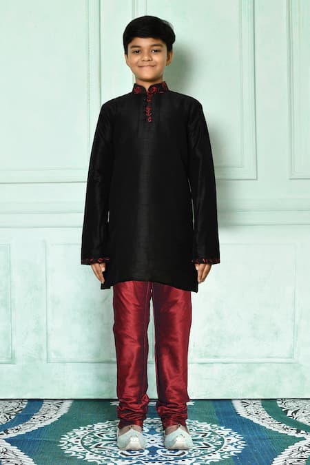 Buy Petite Pomme Black Silk Embroidery Plain Woven Kurta Set Online at Aza Fashions Buy_Petite Pomme_Black Silk Embroidery Plain Woven Kurta Set _Online_at_Aza_Fashions