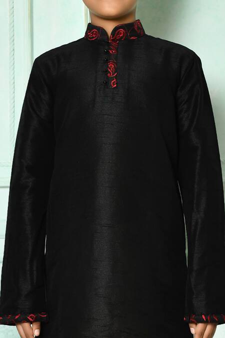 Shop Petite Pomme Black Silk Embroidery Plain Woven Kurta Set Online at Aza Fashions Shop_Petite Pomme_Black Silk Embroidery Plain Woven Kurta Set _Online_at_Aza_Fashions