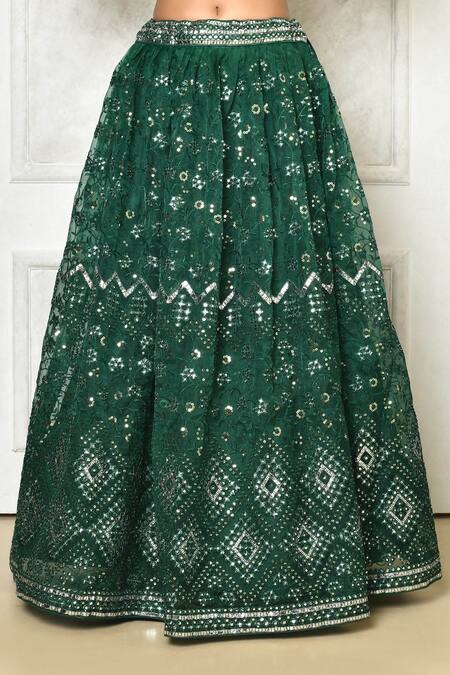 Samyukta Singhania_Black Brocade, Organza Sequins, Mirrors Scoop Neck Embroidered Lehenga Set_Online_at_Aza_Fashions