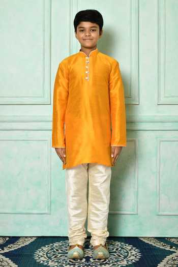Petite Pomme Yellow Silk Straight Full Sleeve Kurta Online at Aza Fashions Petite Pomme_Yellow Silk Straight Full Sleeve Kurta _Online_at_Aza_Fashions
