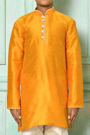 Petite Pomme Yellow Silk Straight Full Sleeve Kurta at Aza Fashions Petite Pomme_Yellow Silk Straight Full Sleeve Kurta _at_Aza_Fashions