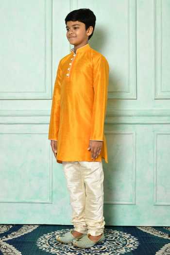 Buy Petite Pomme Yellow Silk Straight Full Sleeve Kurta Online at Aza Fashions Buy_Petite Pomme_Yellow Silk Straight Full Sleeve Kurta _Online_at_Aza_Fashions