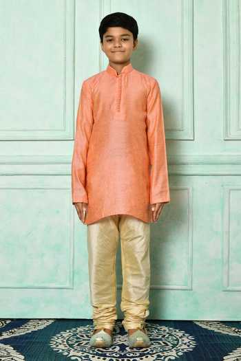 Petite Pomme_Peach Cotton Patterned Kurta _Online_at_Aza_Fashions