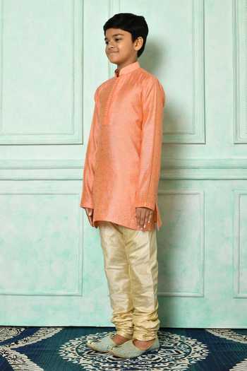 Shop_Petite Pomme_Peach Cotton Patterned Kurta _Online_at_Aza_Fashions
