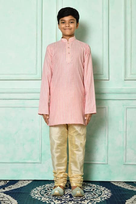 Buy_Petite Pomme_Pink Cotton Patterned Kurta And Churidar Set _Online_at_Aza_Fashions