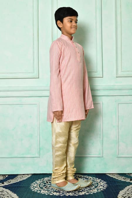 Petite Pomme_Pink Cotton Patterned Kurta And Churidar Set _at_Aza_Fashions