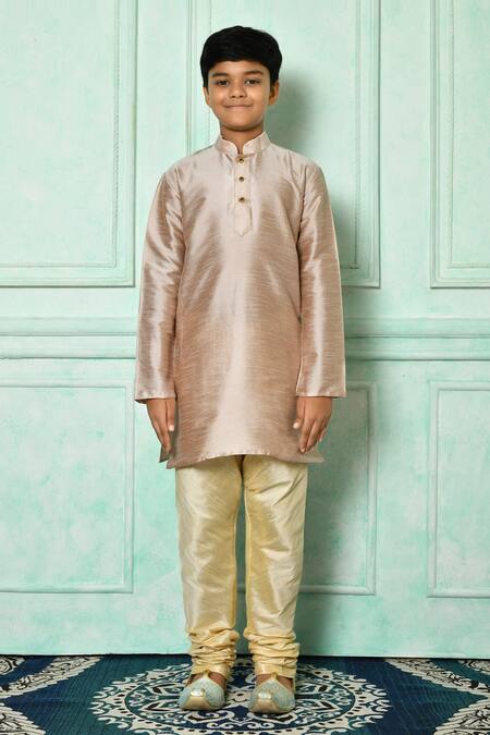 Petite Pomme_Brown Silk Solid Kurta  _Online_at_Aza_Fashions