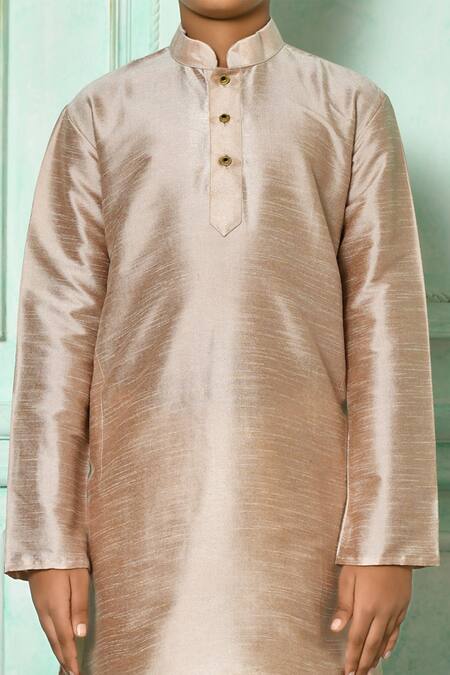 Petite Pomme_Brown Silk Solid Kurta  _at_Aza_Fashions
