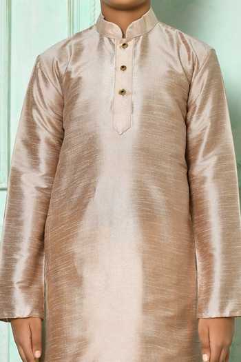 Petite Pomme Brown Silk Solid Kurta And Dhoti Pant Set at Aza Fashions Petite Pomme_Brown Silk Solid Kurta And Dhoti Pant Set _at_Aza_Fashions