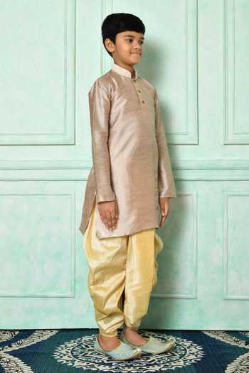 Shop_Petite Pomme_Brown Silk Solid Kurta And Dhoti Pant Set _Online_at_Aza_Fashions