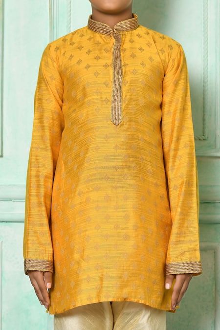 Buy_Petite Pomme_Yellow Silk Embroidery Kurta _Online_at_Aza_Fashions