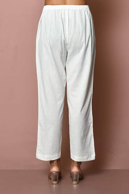 Samyukta Singhania_White Cotton Solid Pant_Online_at_Aza_Fashions