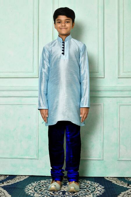 Petite Pomme_Blue Silk Full Sleeve Straight Kurta _Online_at_Aza_Fashions