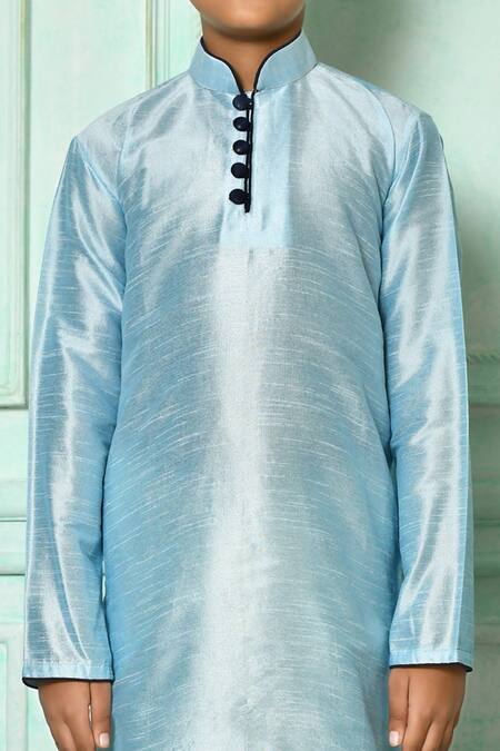 Petite Pomme_Blue Silk, Cotton Full Sleeve Straight Kurta Set _at_Aza_Fashions