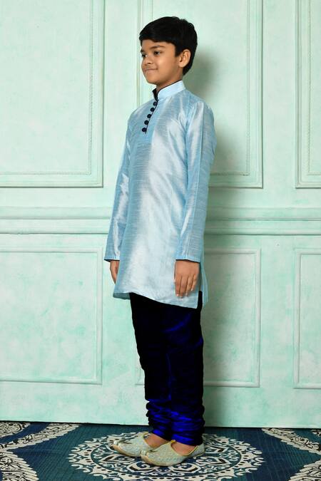 Buy_Petite Pomme_Blue Silk Full Sleeve Straight Kurta _Online_at_Aza_Fashions