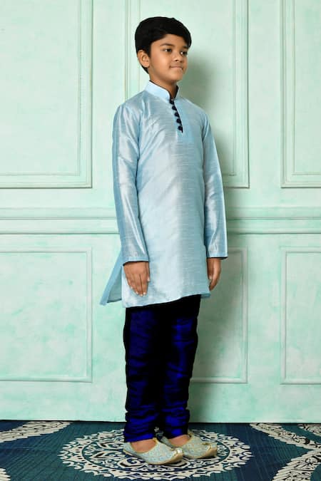 Shop_Petite Pomme_Blue Silk, Cotton Full Sleeve Straight Kurta Set _Online_at_Aza_Fashions