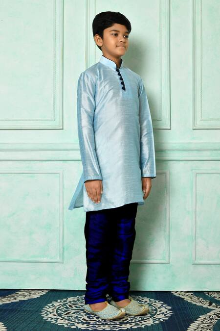 Shop_Petite Pomme_Blue Silk Full Sleeve Straight Kurta _Online_at_Aza_Fashions