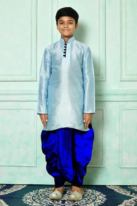 Buy_Petite Pomme_Blue Silk Full Sleeved Kurta And Dhoti Set _Online_at_Aza_Fashions